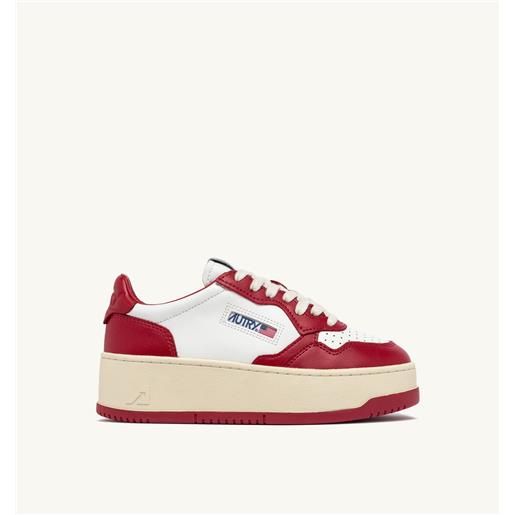 autry sneakers medalist platform low in pelle bianca e rossa