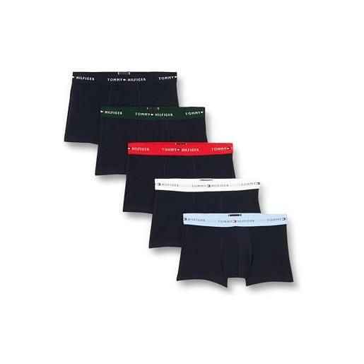 Tommy Hilfiger pantaloncini boxer uomo confezione da 5 cotone elasticizzato, nero (red/well water/white/hunter/des sky), xl