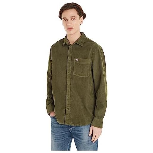 Tommy Jeans camicia uomo corduroy shirt camicia casual, verde (drab olive green), s