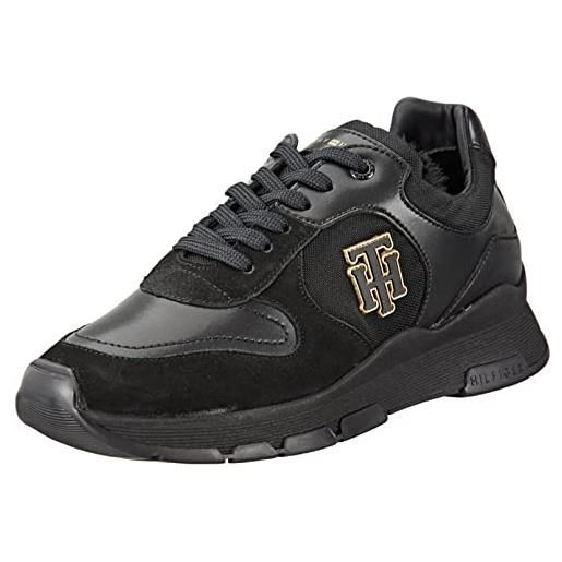 Tommy Hilfiger scarpe donna th warmlined runner sneaker foderate in pelle scamosciata, nero (black), 42 eu