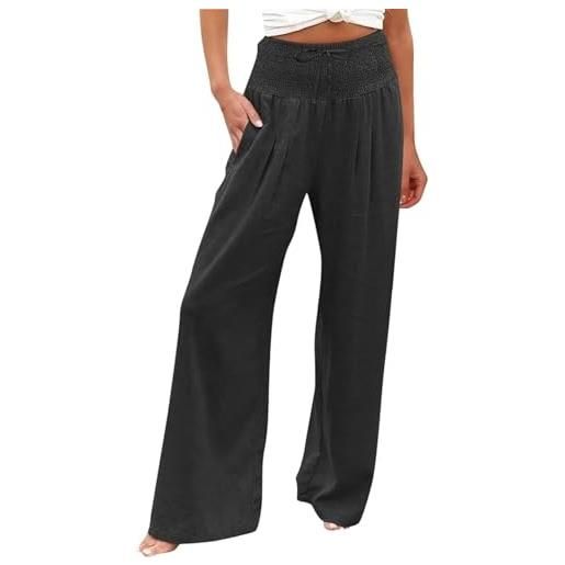 CLOUDEMO linen pants for women 2024 summer trendy high waisted pockets wide leg pant (black, s)