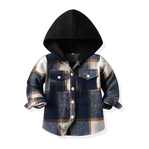 Acuryx giacca camicia con cappuccio in flanella classico camicie a quadri a maniche lunghe con bottoni blu 2-3 anni