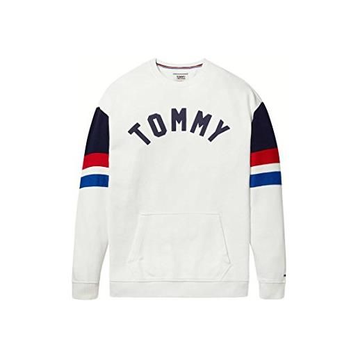 Tommy Jeans tjm colorblock crew dm0dm04069 felpe, bianco (classic white/multi), xl uomo