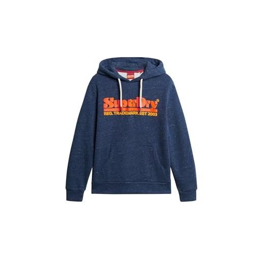 Superdry 70's retro font logo hoodie maglia di tuta, fifth avenue navy snowy, xl uomo