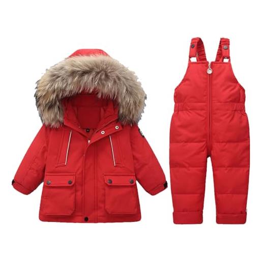 Acuryx tuta da neve 2 pezzi da bambino cappotto piumino con cappuccio e saloppette da neve invernale giacca set ragazza impermeabile bianco 2-3 anni