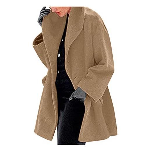 BUKINIE - cappotto da donna oversize a maniche lunghe, in pile di lana, con risvolto sul davanti, lungo cappotto da outwear cachi l