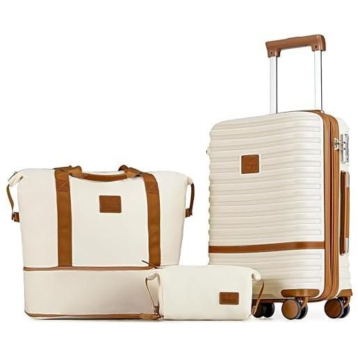 Joyway valigia da viaggio in abs a guscio duro trolley espandibile con chiusura tsa e 4 ruote il set di bagagli a mano contiene 1 borsa da viaggio e 1 borsa da toilette bianche