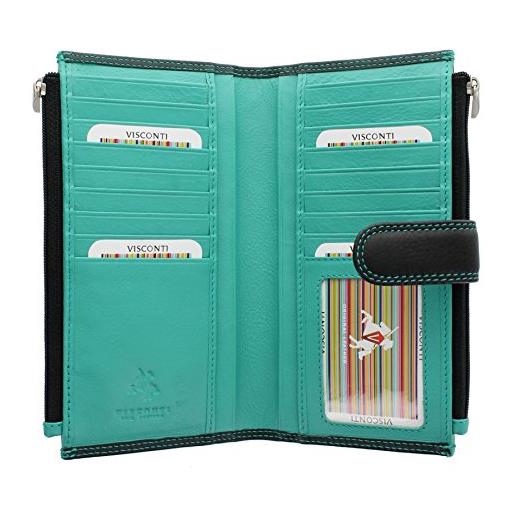 VISCONTI portafoglio da donna in pelle collezione colorado jade blocco rfid cd23 nero/acqua