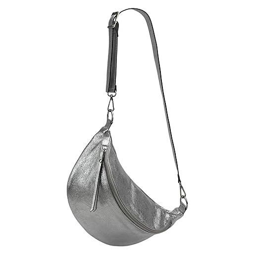 SH Leder greta g747 - tasca sul petto da donna, unisex, per festival, viaggi, taglia media, tracolla regolabile, in pelle, 37 x 21 cm, argento scuro, grande