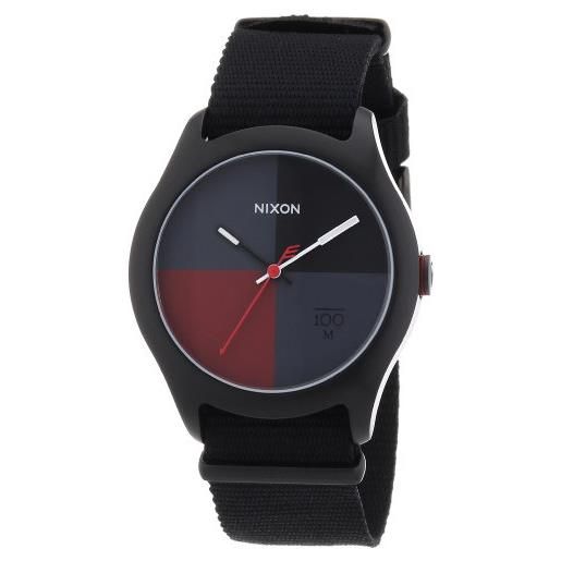 Nixon the quad all black/dark red nylon, orologio da polso uomo