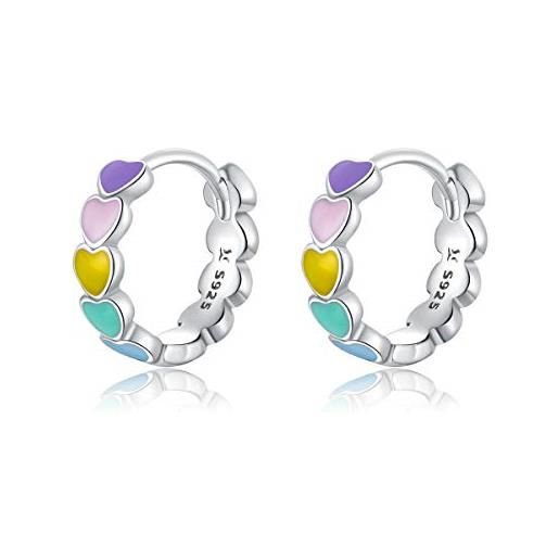 Qings orecchini cuore a cuore grondanti di colore orecchini a forma di cerchio in argento sterling 925 stile semplice regalo di compleanno di compleanno della moglie