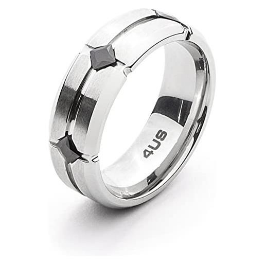 4US Cesare Paciotti anello da uomo anello realizzato in acciaio e zirconi neri con finitura acciaio. Misure: 20. La referenza è 4uan4553