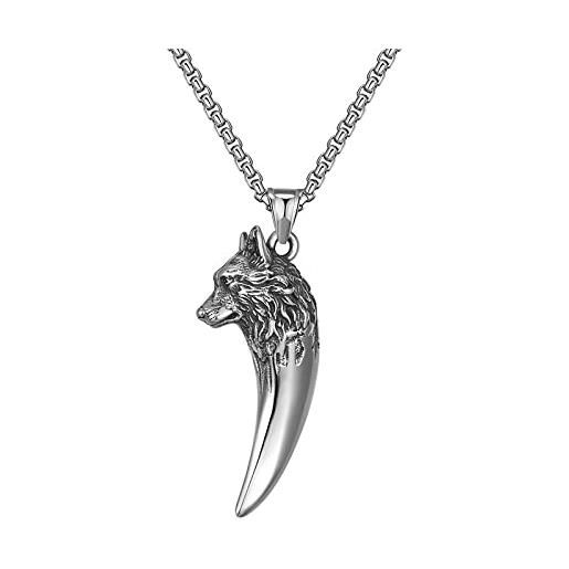 WRVCSS regalo di accessori per ciondolo a forma di dente di lupo con collana in acciaio al titanio con testa di lupo retrò hip-hop