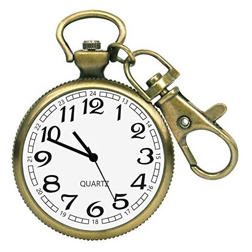 FUNGORGT orologio da tasca minimalista ultra sottile open face quarzo orologio da tasca con fibbia chiave unisex portatile unisex orologio da tasca, e-gold, 