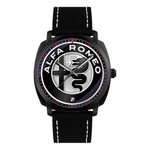 360 tech orologio da polso nero opaco con cinturino in pelle pu japan movt gadget compatibile alfa romeo quadrifoglio gtam (logo black)