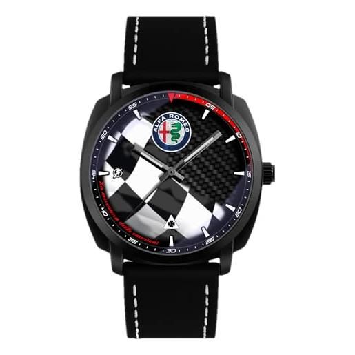 360 tech orologio da polso nero opaco con cinturino in pelle pu japan movt gadget compatibile alfa romeo quadrifoglio gtam (checkered)
