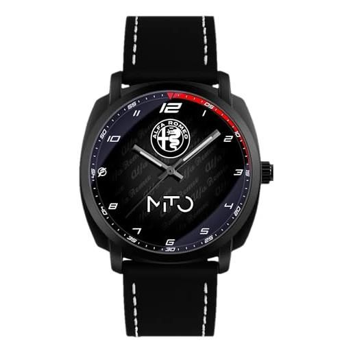 360 tech orologio da polso nero opaco con cinturino in pelle pu japan movt gadget compatibile alfa romeo quadrifoglio gtam (mito)