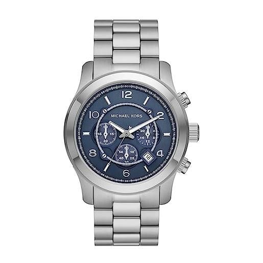Michael Kors orologio da uomo runway movimento al quarzo/crono cassa 45 mm con cinturino in acciaio mk9105, tono argento e blu