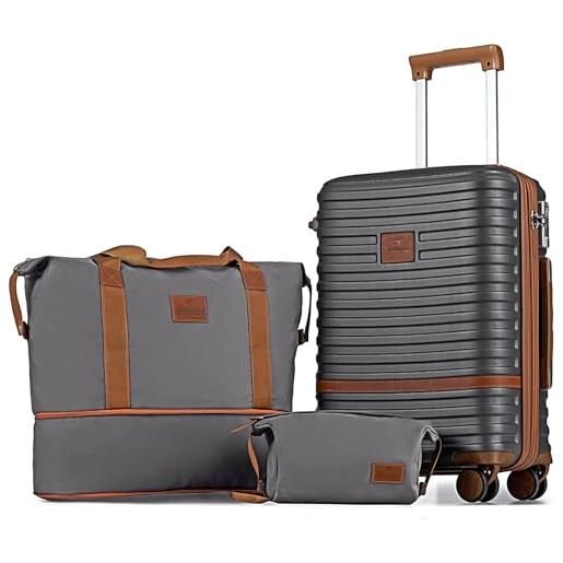 Joyway suitcase valigia da viaggio in abs a guscio duro trolley espandibile con blocco tsa e 4 ruote il set di bagagli a mano contiene 1 borsa da viaggio e 1 borsa da toilette grigio
