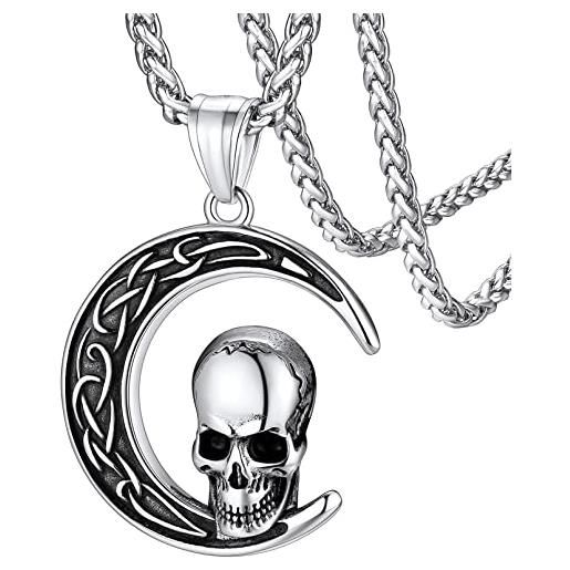 FaithHeart collana con teschio da uomo unisex simboli fortunati vichinghi rune/bussola/nodo celtico collana scheletro in 316l acciaio inossidabile amuleto gioielli regalo compleanno