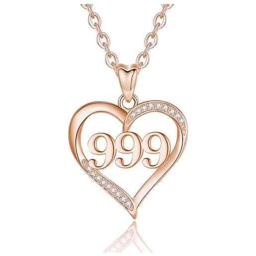 INFUSEU collana numero angelico, argento sterling 925 ciondoli 999 gioielli oro rose girocollo con ciondolo fortunato regalo per donne ragazza