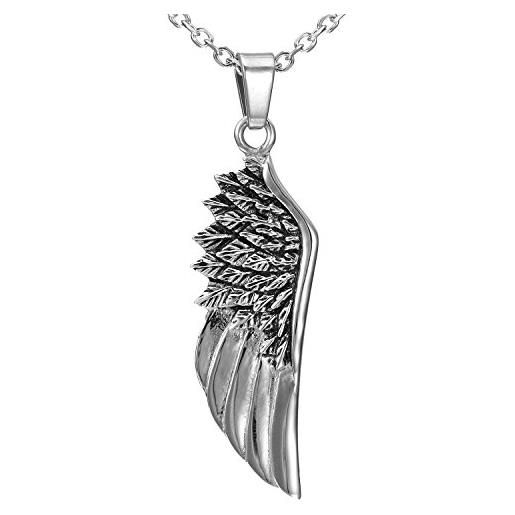 Urban-Jewelry - pendente da uomo in acciaio inox, a forma di ala d'angelo