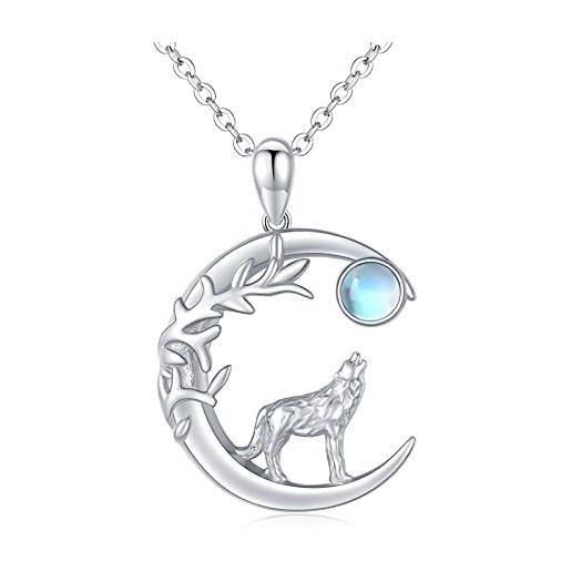 SOESON wolf, collana in argento sterling 925, collana celtica con pietra di luna, ciondolo a forma di lupo, gioielli da donna, argento sterling, pietra di luna