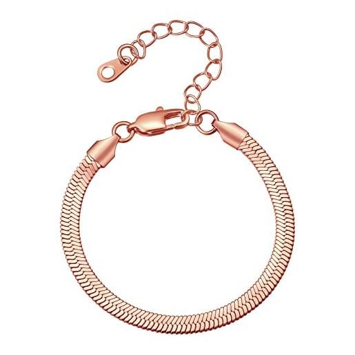FindChic bracciale a serpente in acciaio inox, larghezza 3 mm/5 mm, placcato oro/nero/oro rosa, con confezione regalo per uomo e donna, 5 cm, acciaio inossidabile