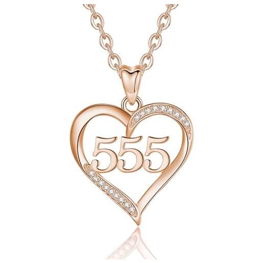 INFUSEU collana numero angelico, argento sterling 925 ciondoli 555 gioielli oro rose girocollo con ciondolo fortunato regalo per donne ragazza