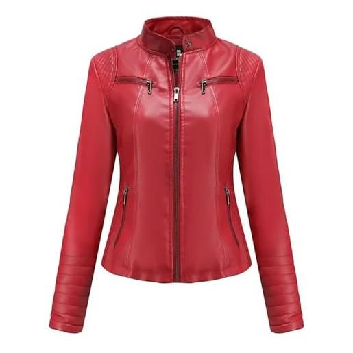 Generic giacca da donna in ecopelle a maniche lunghe autunno e inverno giacca da motociclista con cerniera in tinta unita tinta unita alla moda oversize da donna-4-m