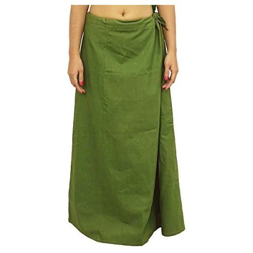 Indianbeautifulart saree sottogonna in cotone indiano fodera per sari bollywood regalo per donne olive green taglia unica