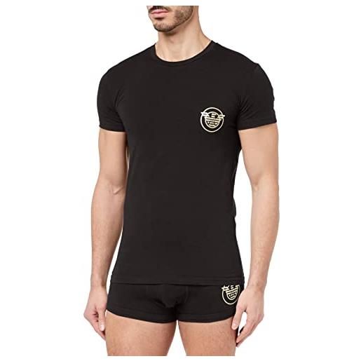 Emporio Armani underwear x-mas cotton t-shirt and trunk sleepwear set baule, black, s uomini
