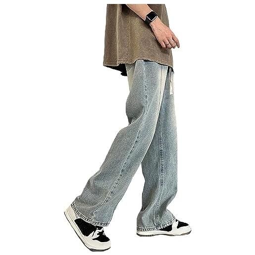 Vagbalena jeans larghi da uomo a gamba dritta gamba larga in vita elastica jeans larghi pantaloni in denim hip-hop a grana piatta larghi alla moda (nero, xl)