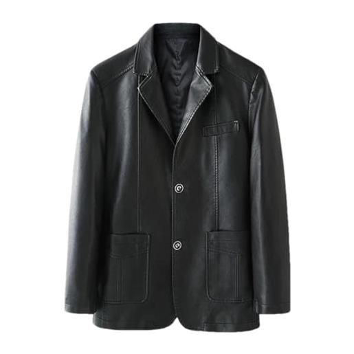 Pulcykp autunno manica lunga uomo giacca in pelle 3 bottoni blazer collare business casual giacca cappotto, nero , xxxl