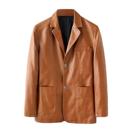 Pulcykp autunno manica lunga uomo giacca in pelle 3 bottoni blazer collare business casual giacca cappotto, marrone, xxxxxl