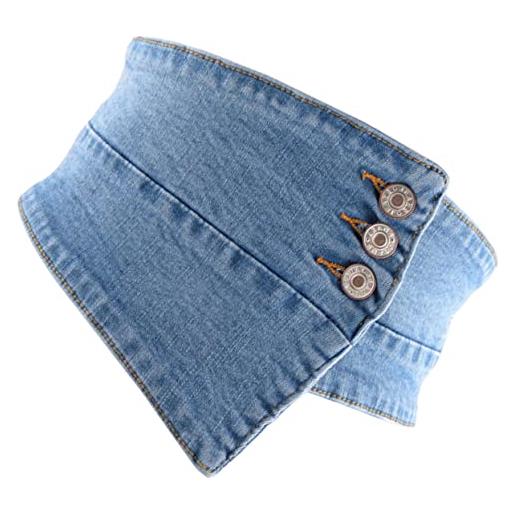 SOIMISS cintura in vita elastica in denim cintura in jeans cintura in tessuto denim azzurro cintura con bottone cintura sottoseno corsetto largo moda metallo stretto accessori da donna