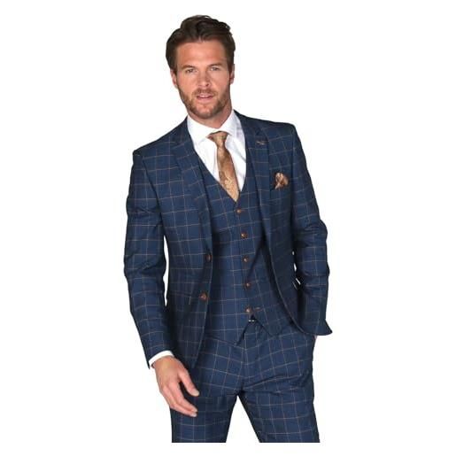 SIRRI completo formale da uomo con giacca da abito scozzese blu scuro a quadri con motivo finestrato, venduto separatamente petto 50