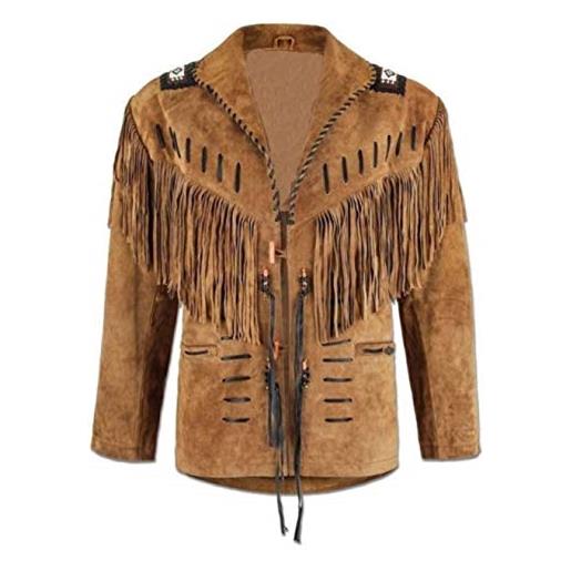 Quality Cowboy Jackets 100% vera pelle scamosciata stile occidentale giacca in pelle per la vendita nativi americano cappotto frangia - nero - xx-large