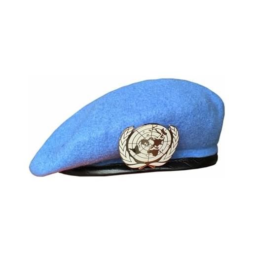 WOUND coppola uomo berretto blu delle nazioni unite cappello della forza di mantenimento della pace delle nazioni unite con coccarda distintivo delle nazioni unite, blu, 60-61 cm