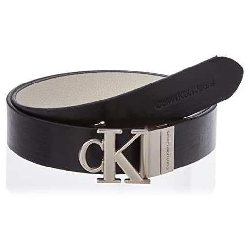 Calvin Klein Jeans round mono plaque rev belt 30mm k60k610111 cinture, beige (black/egshell), 120 donna