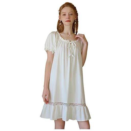 Nanxson camicia da notte donna manica corta cotone camicia da notte estate vintage vittoriano pizzo pigiami (xxl, bianco-83)