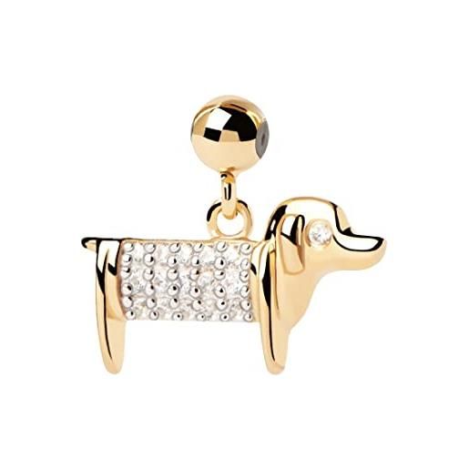 PDPaola charm forma di cane. È realizzato in argento placcato d'oro, con zirconi bianchi. La referenza è ch01-080-u. 