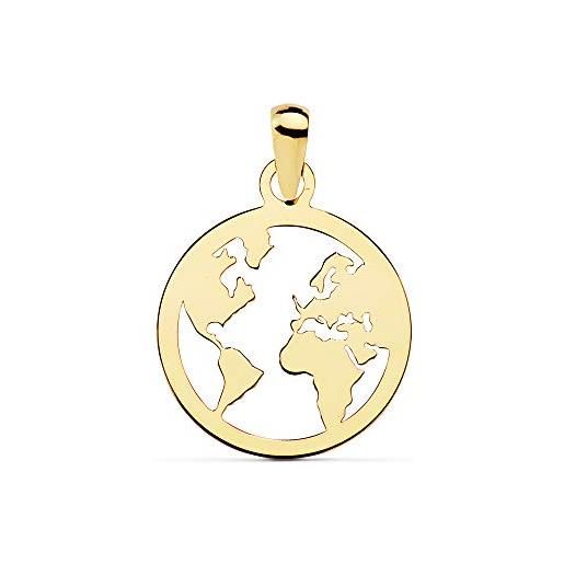 Alda Joyeros ciondolo flat world oro giallo 18 kt (750) 15 mm collana mondo mappamondo