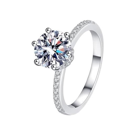 Homxi anello donna 925 argento, anello de matrimonio 6 griffe solitari con moissanite 2ct anello di argento donna taglia 11(52mm)