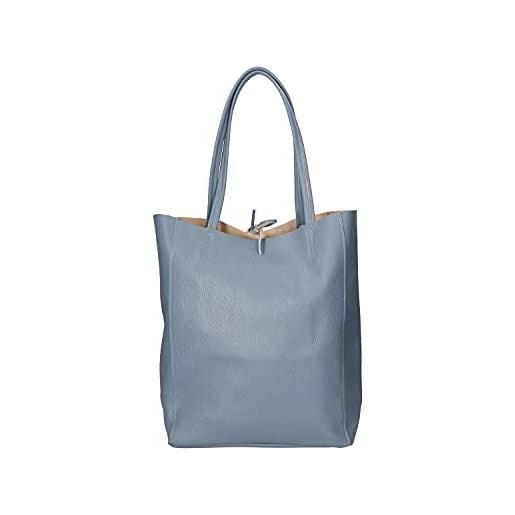 Chicca Borse borsa a mano shopper da donna in pelle made in italy - 40x36x11 cm - colore celeste