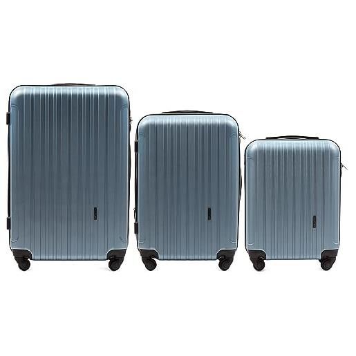 W WINGS wings valigetta da viaggio - valigetta leggera con ruote e manico telescopico, silv. Blue, 3 set, valigia