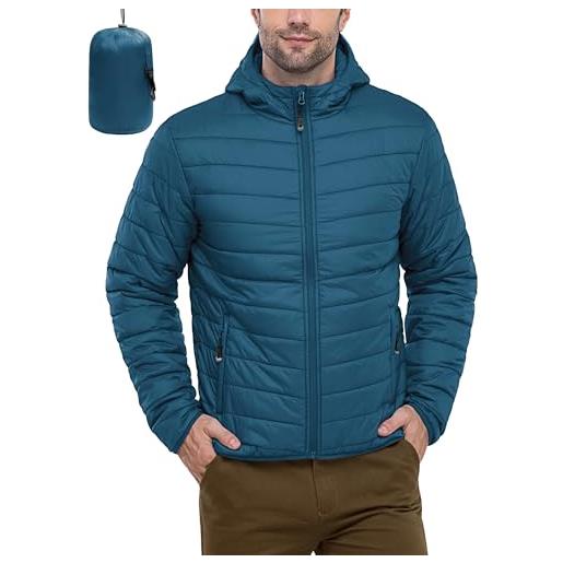33,000ft giacca impermeabile leggera da uomo con cappuccio antivento trapuntata giacca invernale imbottita da uomo per escursionismo, viaggi, blu scuro, m