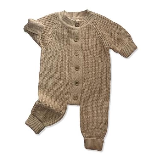 Baby Bonita® tutina in maglia per neonati, in 100% cotone, super morbida e calda, ideale per le prime armi, lino beige. , 3-6 mesi