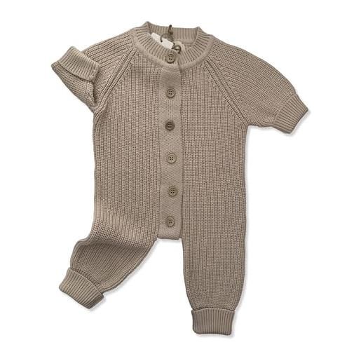 Baby Bonita® tutina in maglia per neonati, in 100% cotone, super morbida e calda, ideale per le prime armi, lino beige. , 3-6 mesi