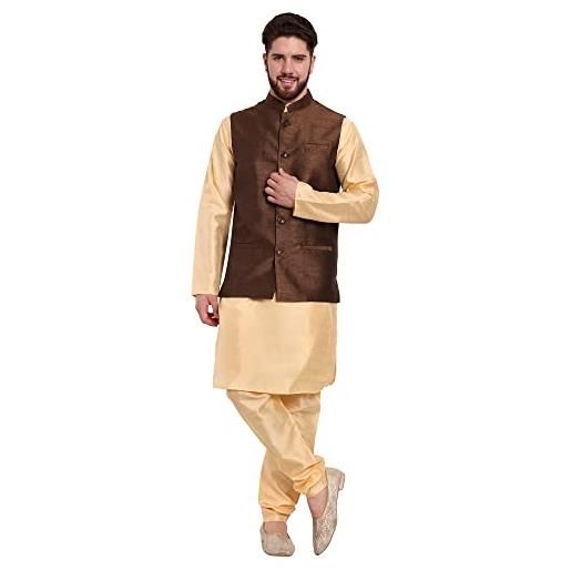SKAVIJ giacca nehru con abbigliamento etnico impreziosito da uomo gilet formale stampato floreale vestibilità regolare (marrone, medium)